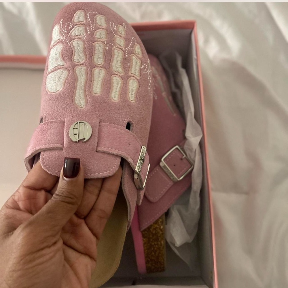 Pink Suede Skeleton Design Sandals